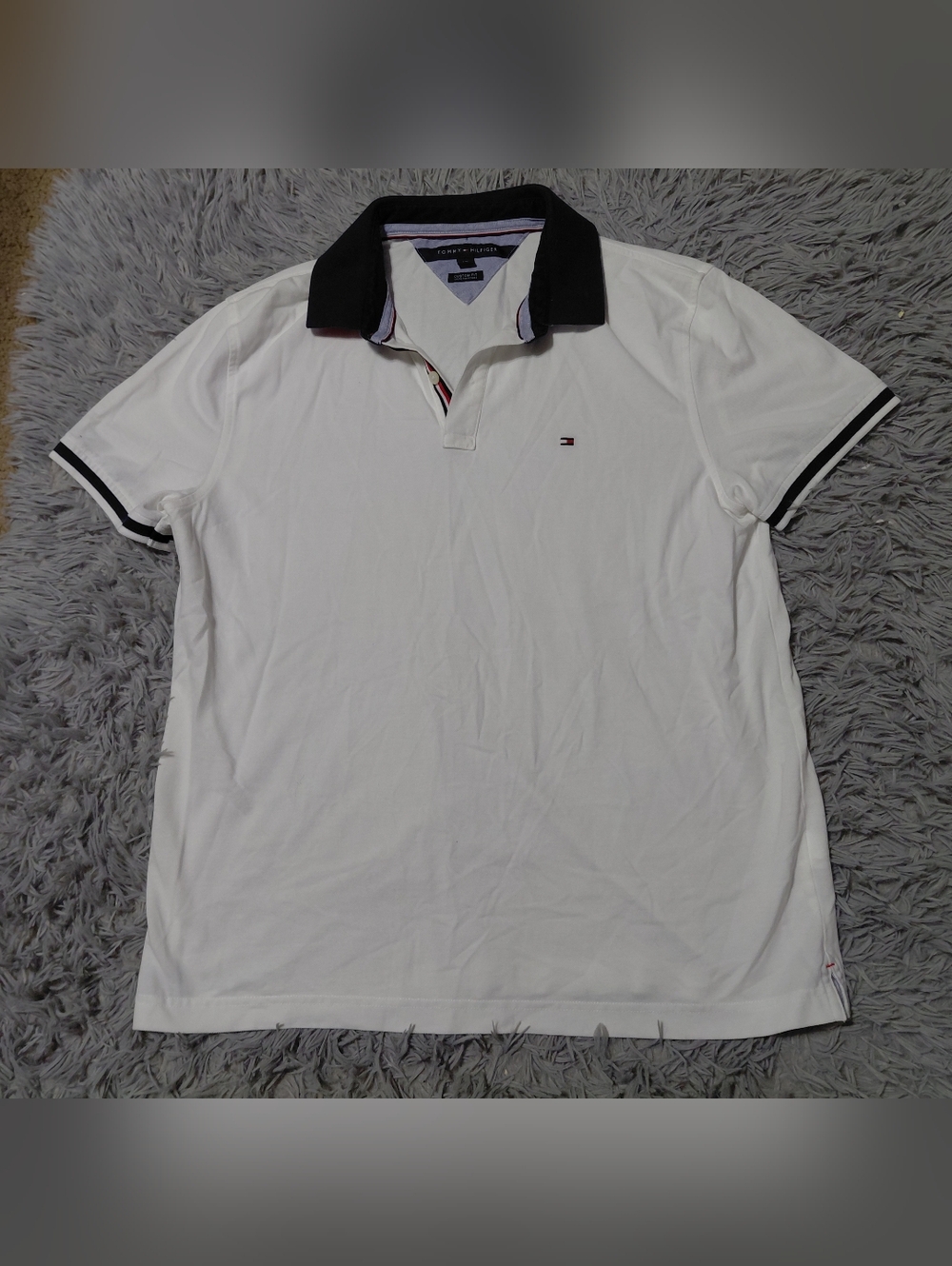 Tommy Hilfiger White Polo Shirt with Black Collar - Men